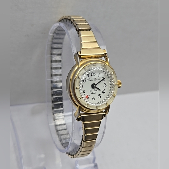 Womens Virgin Islands Swiss Rotating Gem Second Hand Watch Gold Tone New Battery - Picture 3 of 10